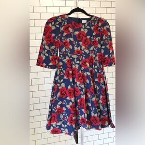 Bonny Billy Girl’s Size 8 Vintage Navy Blue Dress With Giant Red Roses